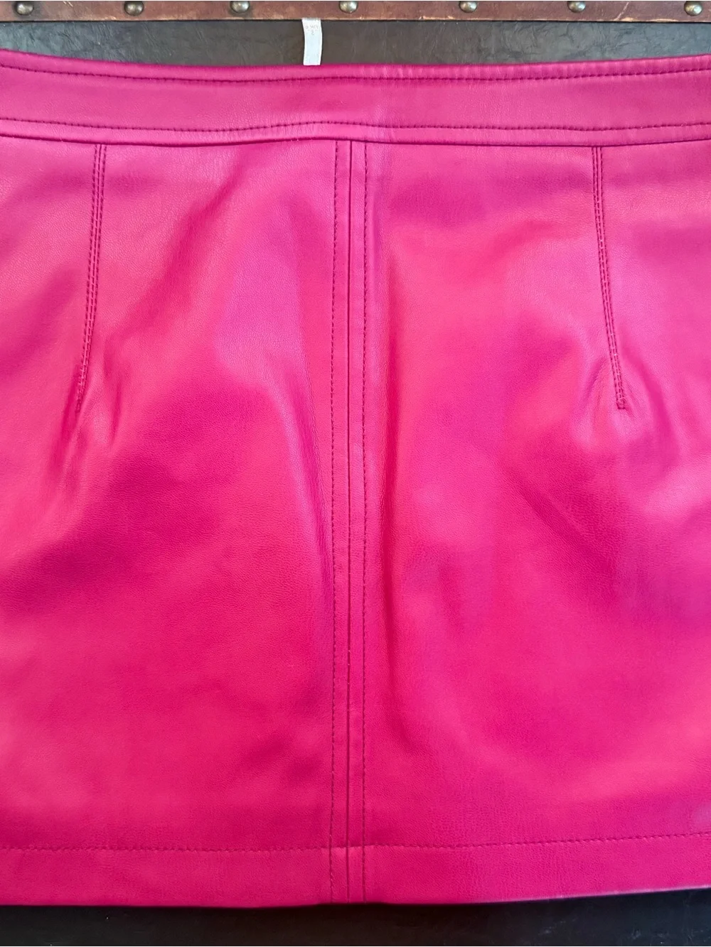 Free People Magenta Front-Zip Faux Leather Mini Skirt